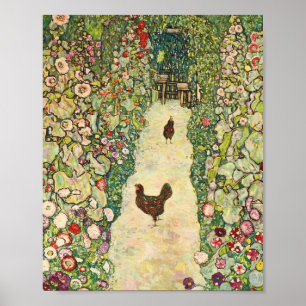 Pad in tuin met kippen door Gustav Klimt Poster
