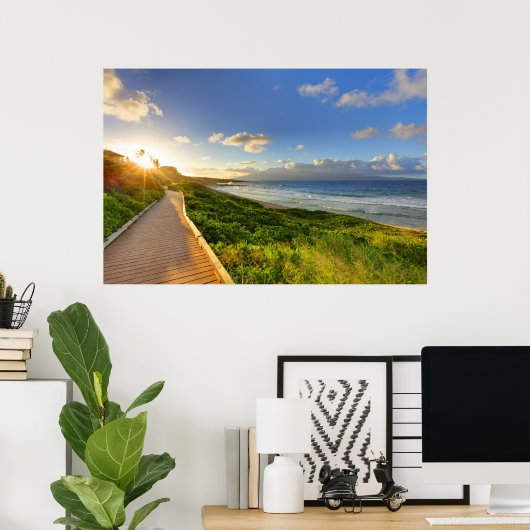 Pad naar de zon. Oneloa Beach. Maui. Poster (Thuiskantoor)