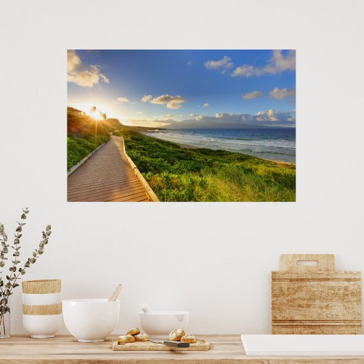 Pad naar de zon. Oneloa Beach. Maui. Poster (Keuken)