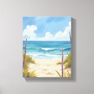 Pad naar het Strand Kustschildering in waterverf Canvas Afdruk