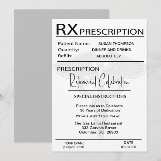 Pad-pensionering medisch recept kaart (Voorkant / Achterkant)