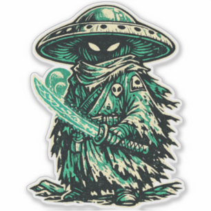 Paddenstoel Alien Ronin — Oude Ruimte Wandelaar Sticker