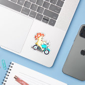 Paddenstoel als motorfiets sticker (Laptop met iPhone)