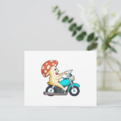 Paddenstoel als motorrijder met motorfiets briefkaart (Staand voorkant)