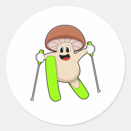 Paddenstoel als Skier met Ski Ronde Sticker (Voorkant)