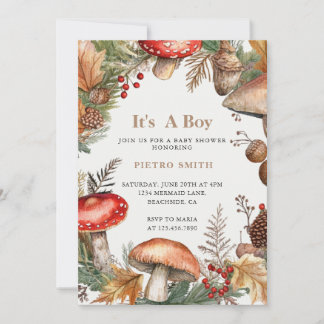 Paddenstoel Bos Natuur Jongen Baby Shower Kaart