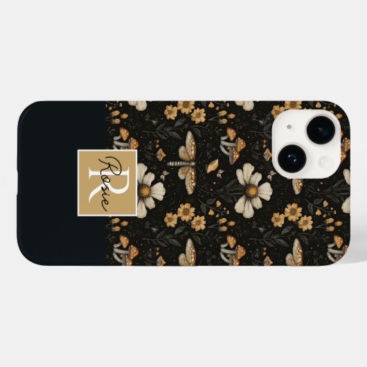 Paddenstoel en bloemen patroon met naam Case-Mate iPhone case (Achterkant (horizontaal))