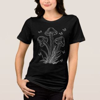 Paddenstoel en vlinder ontwerp voor donkere kleure Tri-Blend shirt