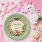 Paddenstoel en zonnebloemen met aanpasbare tekst papieren bordje (Feest)