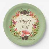 Paddenstoel en zonnebloemen met aanpasbare tekst papieren bordje (Voorkant)