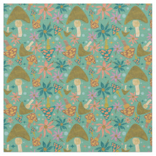 Paddenstoel Floral Mint Pattern Retro Stof
