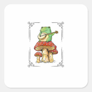Paddenstoel Kikker Goblincore Mycologie Artistiek Vierkante Sticker