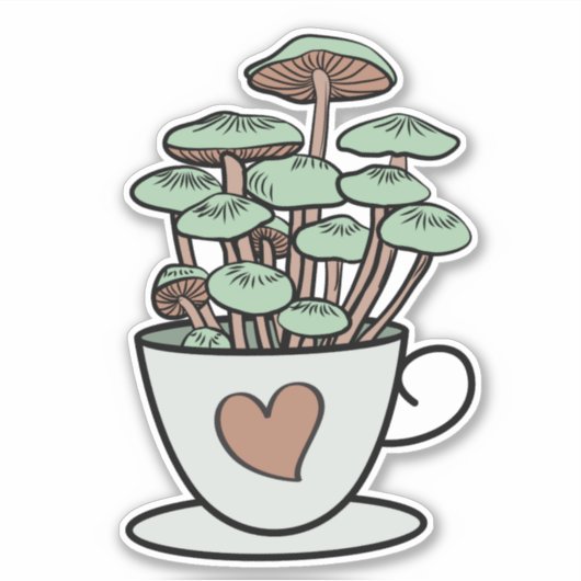 Paddenstoel theeltje/koffiebeker sticker (Voorkant)