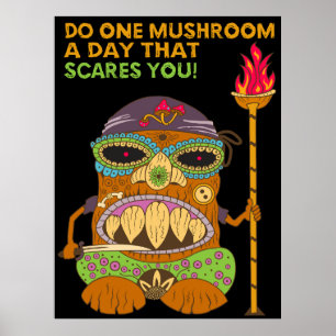 Paddenstoel Tiki Chef met Grappige Spreuk, Zwart Poster