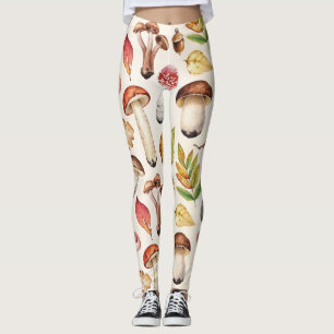 Paddenstoelbladeren: Waterverf illustratiepatroon Leggings