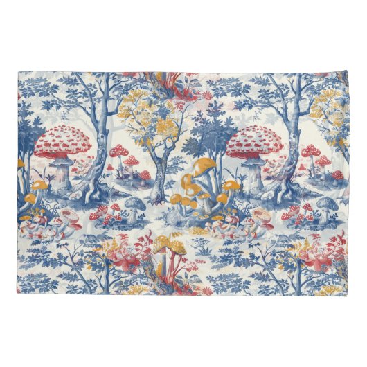 Paddenstoelbos in Toile De Jouy Kussensloop (Achterkant)