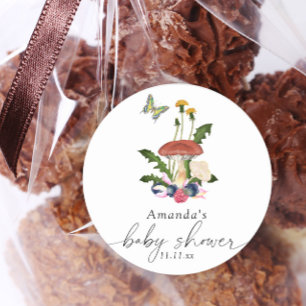 Paddenstoelen babyshower ronde sticker