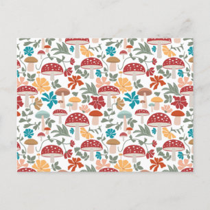 Paddenstoelen & Bloem Mid Century Modern Patroon Feestdagenkaart
