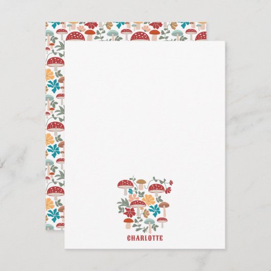 Paddenstoelen & Bloemen Mid Century Modern Custom  Notitiekaartje (Voorkant / Achterkant)