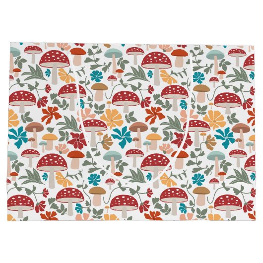 Paddenstoelen & Bloemen Mid Century Modern Patroon Groot Cadeauzakje (Achterkant)