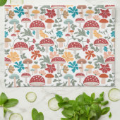 Paddenstoelen & Bloemen Mid Century Modern Patroon Theedoek (Gevouwen)
