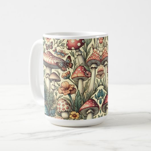 paddenstoelen, bloemen, vlinders grillig koffiemok (Voorkant links)