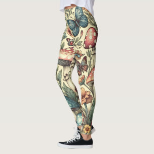  paddenstoelen, bloemen, vlinders grillig leggings