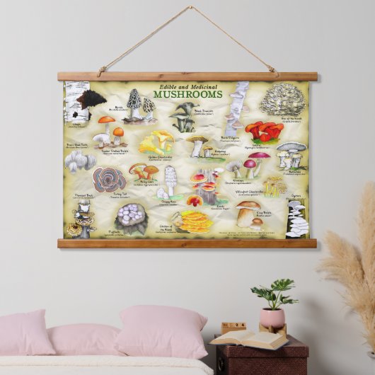 Paddenstoelen (eetbaar en medicinaal) hangend wandkleed (Slaapkamer)