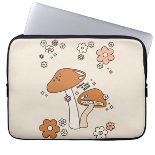 Paddenstoelen en bloemen aartafels beige retro 70' laptop sleeve