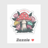 Paddenstoelen en bloemen Custom Name Vinyl Sticker (Vel)