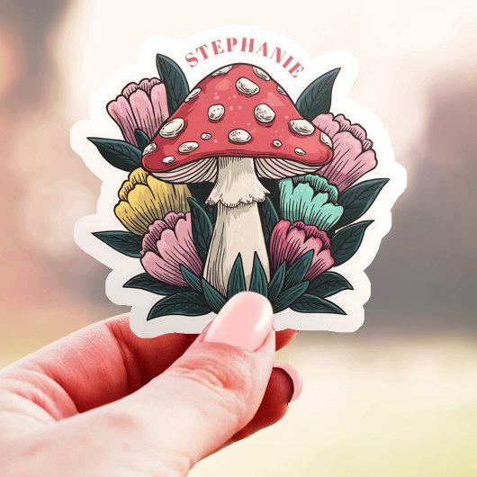 Paddenstoelen en bloemen Custom Name Vinyl Sticker