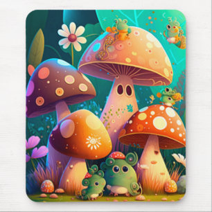 Paddenstoelen en bloemen, groen muismat