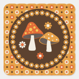 Paddenstoelen en bloemen, met zoete retro vierkante sticker