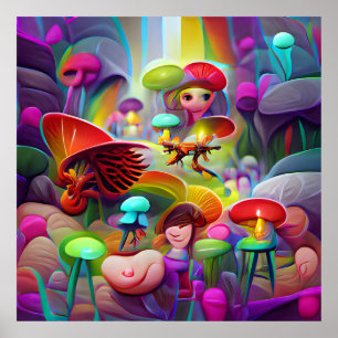 Paddenstoelen en cartoons, poster voor kunstwerken