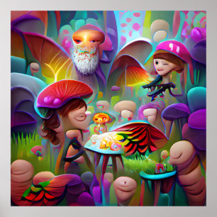 Paddenstoelen en cartoons, poster voor kunstwerken