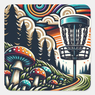  paddenstoelen en disc golfbaan Ai Art Vierkante Sticker