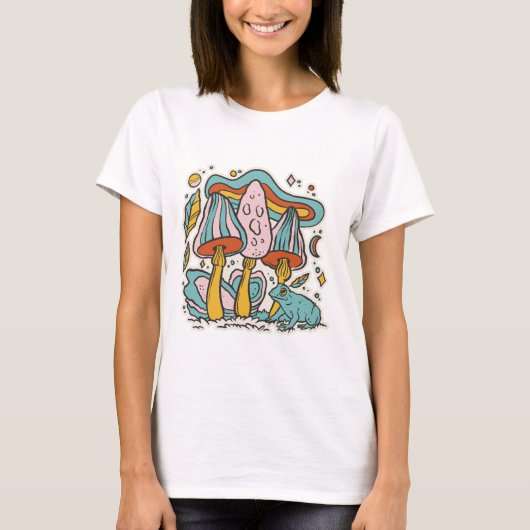 Paddenstoelen en kikkers t-shirt (Voorkant)