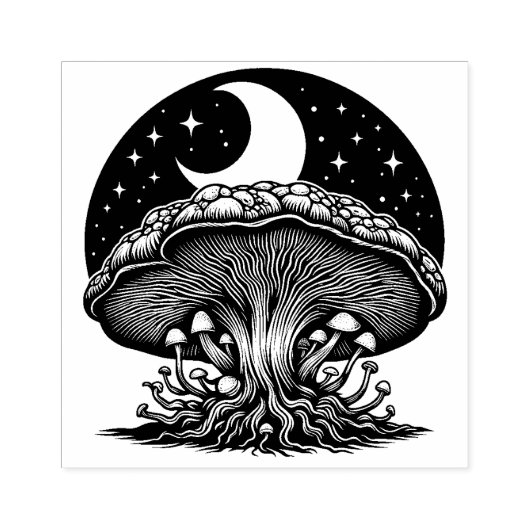 Paddenstoelen en Moon Rubber Stamp Rubberstempel (Afrduk)