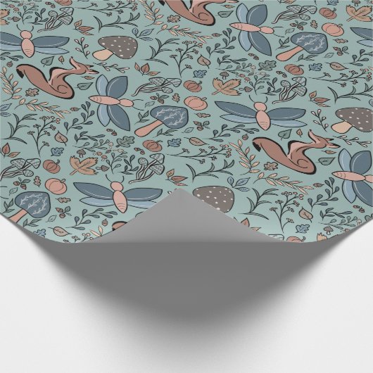 Paddenstoelen Fox & Dragonfly Cute Autumn Pattern  Cadeaupapier (Hoek)