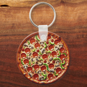 Paddenstoelen, groene paprika's en Pepperoni Pizza Sleutelhanger