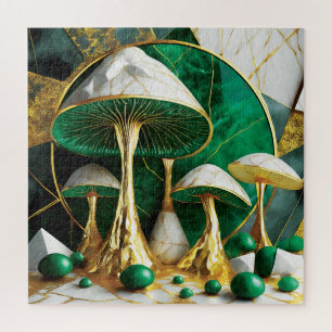 Paddenstoelen in groene en gouden geometrische sur legpuzzel
