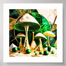 Paddenstoelen in groene en gouden geometrische sur