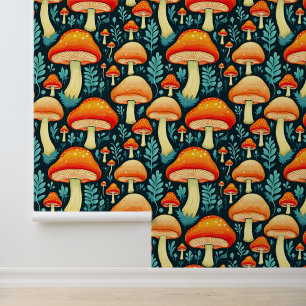  paddenstoelen in retro kleur behang