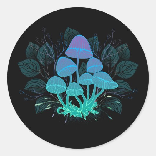 Paddenstoelen in struiken ronde sticker (Voorkant)