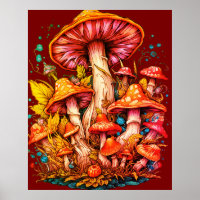 Paddenstoelen met 1970s Vibe op Bruine Achtergrond
