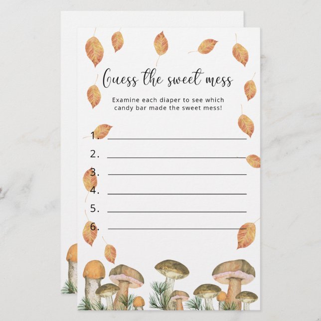 Paddenstoelen - Raad de zoete puinhoop, Baby showe (Voorkant / Achterkant)