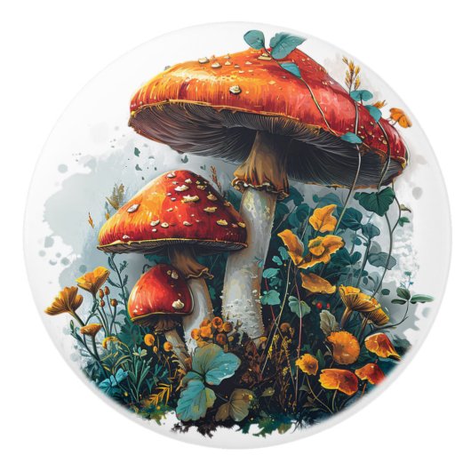 Paddenstoelen Retro Antiek Stijl Keramische Knop (Voorkant)