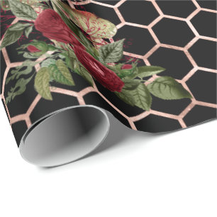 Paddenstoelen Roos Woodland Mint Floral Honingraat Cadeaupapier