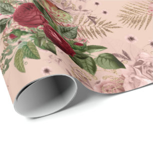 Paddenstoelen Roze Woodland Gold Floral Mint Cadeaupapier