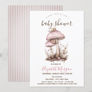 Paddenstoelen Snail Pink Stripes Baby shower Kaart